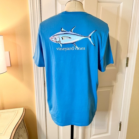 Mens Vineyard Vines Painted Tuna Pocket Short Sleeve Tee T-Shirt Turquoise LARGE - Picture 3 of 3